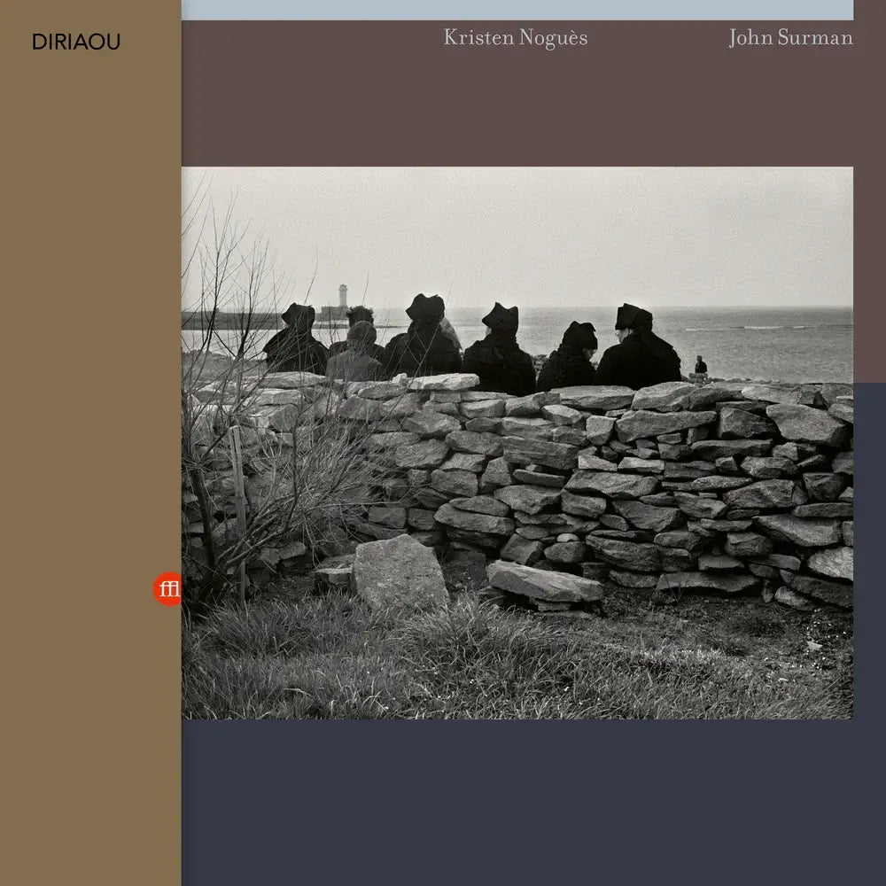 Album cover of 'Diriaou' by Kristen Noguès & John Surman featuring a coastal scene and figures in black.